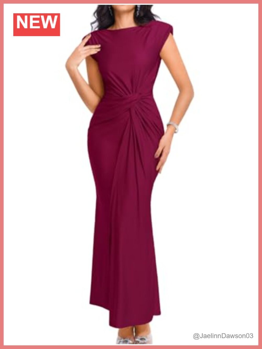 Boat Neck Ruched Bodycon Maxi Dress Cap Sleeve Shoulder Pads